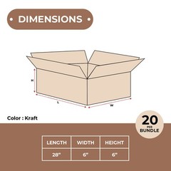 28 x 6 x 6″ Long Corrugated Boxes, ECT-32 Brown Shipping/Moving Boxes 20 Boxes