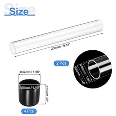 2Pcs Clear Rigid Acrylic Pipe 26mm ID x 30mm OD 10″ Round Plastic Tube with Cap