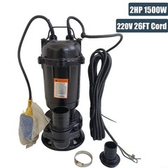 2HP Submersible Sump Pump 1500W Cast Iron Sewage Pump 6498GPH w/26ft Cord 110V