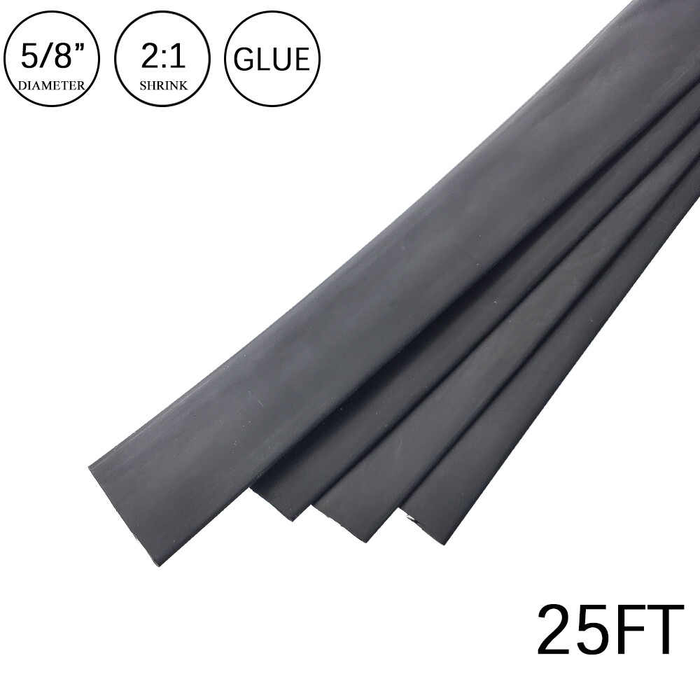 2:1 Heat Shrink Tubing Tube 5/8″ 25FT Black Glue Waterproof Dual Wall Wires Wrap