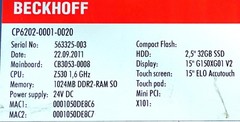 Beckhoff CP6202-0001-0020 Industrial Panel PC | Atom Z530 32GB SSD 1GB RAM