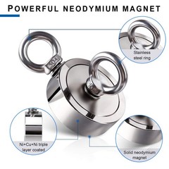 Up to 1500 Lbs Fishing Magnet Kit Pull Force Strong Neodymium + Carabiner+ Rope