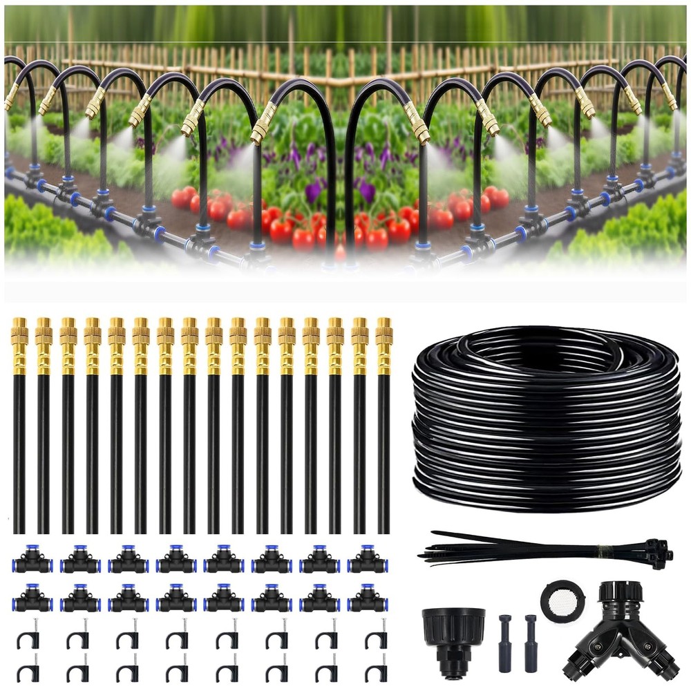 100FT Drip Irrigation Kit with Adjustable Nozzles for Garden & Lawn Watering