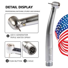 Dental Fiber Optic LED E-generator High Speed Handpiece Turbine 2 Holes Burr