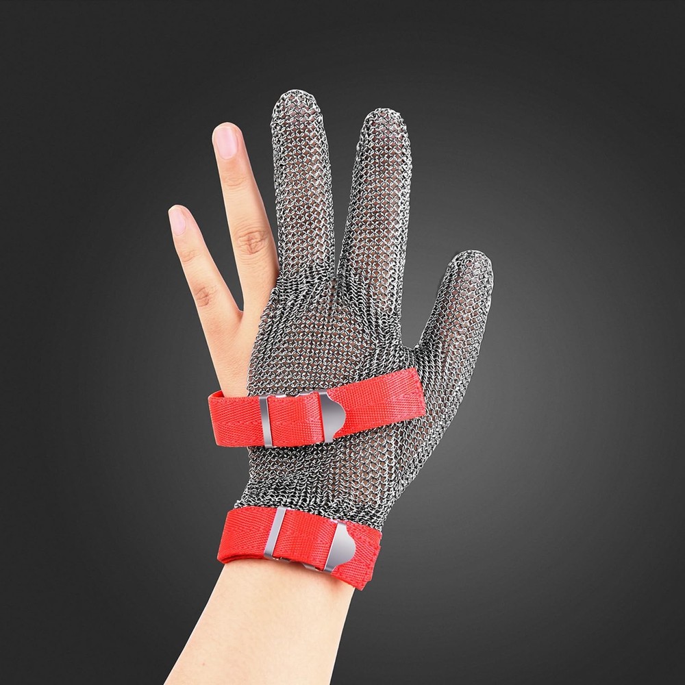 3-Finger Chainmail Protective Glove, Stainless Steel Metal Cut Resistant Glov…