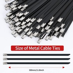 Metal Zip Ties black 100pcs 11.8 inch 304Stainless steel Epoxy Coated Cable T…