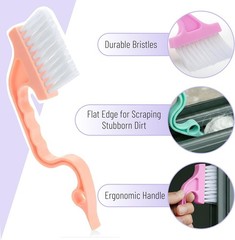 Window Track Cleaning Brush with Ergonomic Pastel Handle and Built-In Scraper, 4