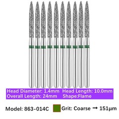 10/Pk Vakker Dental Diamond Burs Flame FG 863-014C Coarse Grit Friction Grip