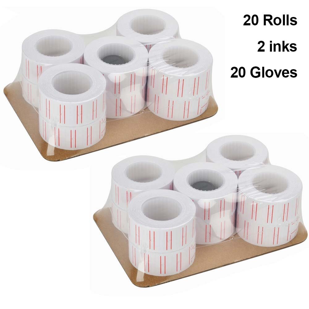 20 Rolls 600pcs White Price Tag Sticker Gun Labels Refill For MX 5500 w/ 2 ink