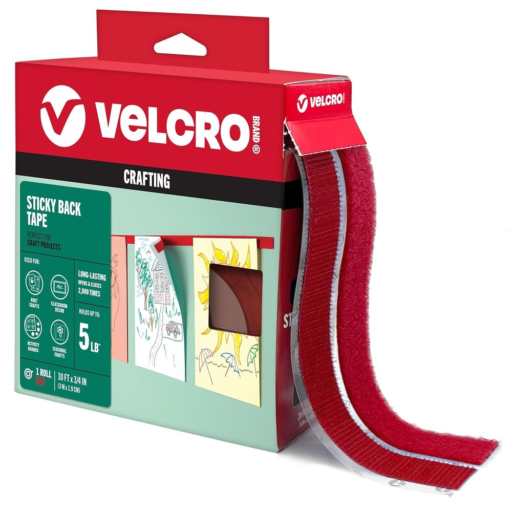 VELCRO Brand Colors | Red Sticky Back Tape | 10ft Roll with x 3/4in,