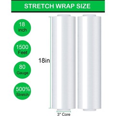 4 Rolls 18″ x 1500ft Clear Heavy Duty Pallet Shrink Stretch Wrap Film 80 Gauge