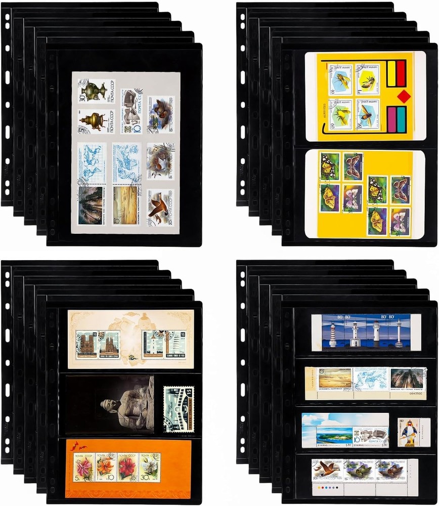 Elsjoy 20 Sheets 40 Pages Stamp Album Pages, 9-Hole Stamp Collection Inserts Dou