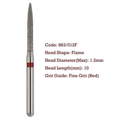 Dental Diamond Burs Flame Bur 863/012F Fine Grit Red FG for High Speed Turbine