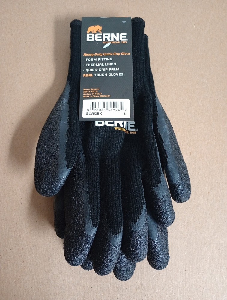 Berne Heavy Duty Quick Grip Thermal Lined Gloves Color Black Size L