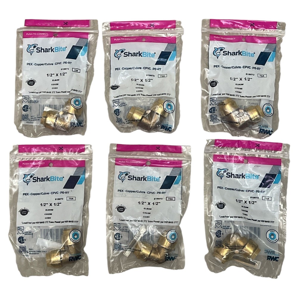 SharkBite Push-To-Connect 1/2″ x 1/2″ Elbow (LOT Of 6)Z