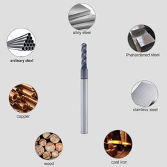 5Pc 4Flute 3/32″ x 1/8″ x 3/8″ x 1-1/2″ Ball Nose Carbide End Mills AlTiN Coated
