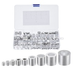 220pcs Aluminum Crimping Wire Rope Stop Sleeve 9 Size 3/64″-5/16″ Round Ferrule