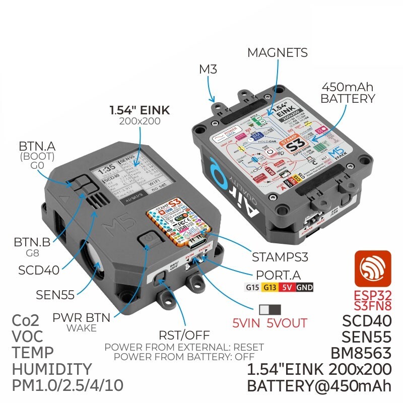 M5Stack AirQ Multifunctional Air Quality Monitor for PM1.0/PM2.5/PM4/PM10 os67