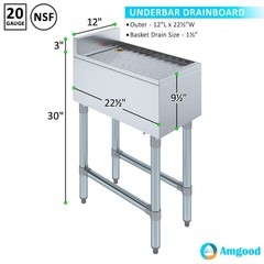 AmGood 12 in. x 22 in. Stainless Steel Underbar Drainboard