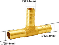 1″ Brass Barb Tee Fittings T-Shaped 3 Ways Union Hose Barb Pipe Fitting with 3Pc