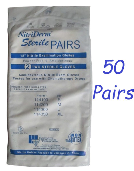 50 – IHC NitriDerm Sterile Pairs 12″ Nitrile Latex/Powder-Free Exam Glove XL