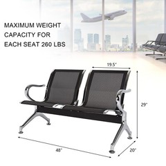 2-Seat Airport Waiting Chair Clinic Bench Office Reception Room Salon Black