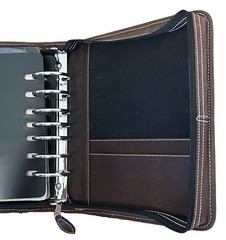 Franklin Covey 7 Ring Brown Leather and Cloth Zip Binder CL 12215 inserts