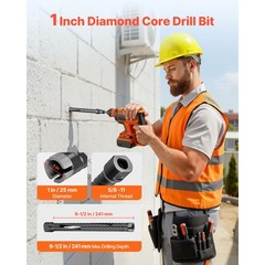 Uimoso Diamond Core Drill Bit 1 inch Diameter with 9-1/2 inch Drilling Depth