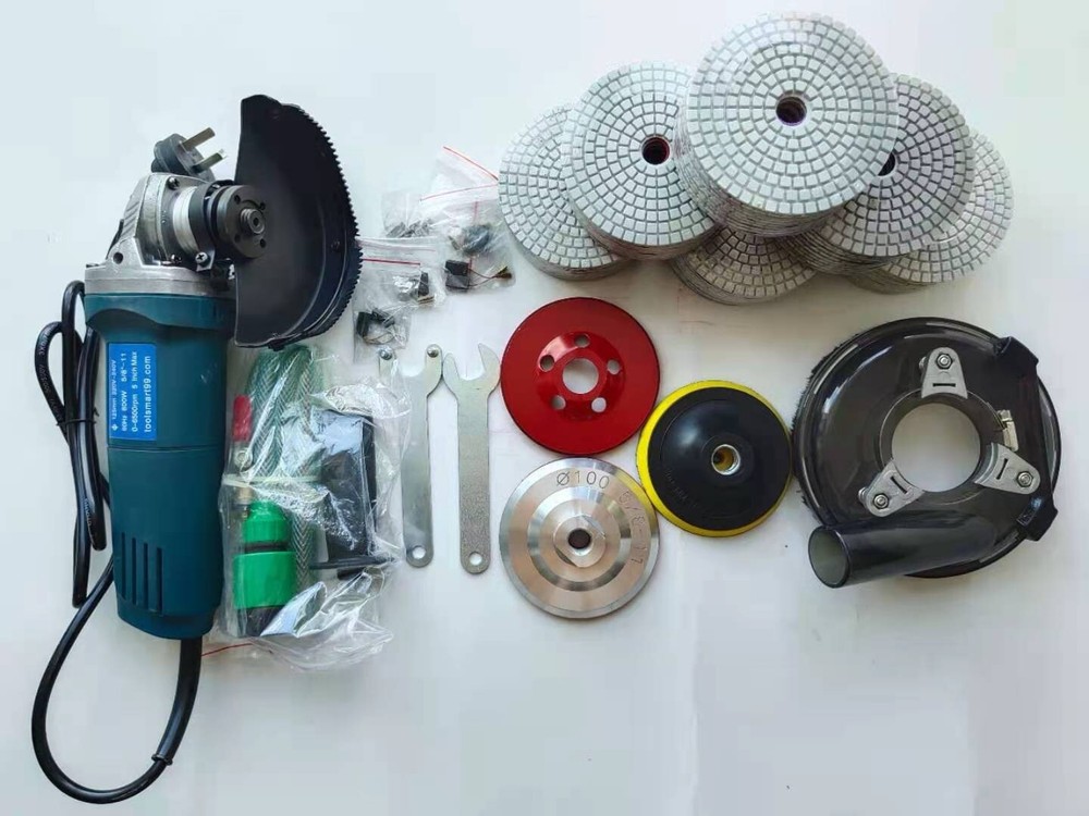 Power Tools Wet Polisher Grinder + Dust Shroud 29pcs Diamond Pad Stone concrete
