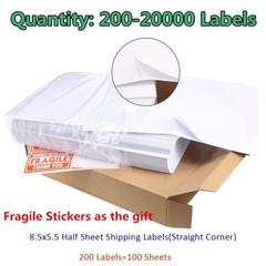 100-20000 Premium 8.5×5.5 Shipping Mailing Labels Half Sheet Self Adhesive