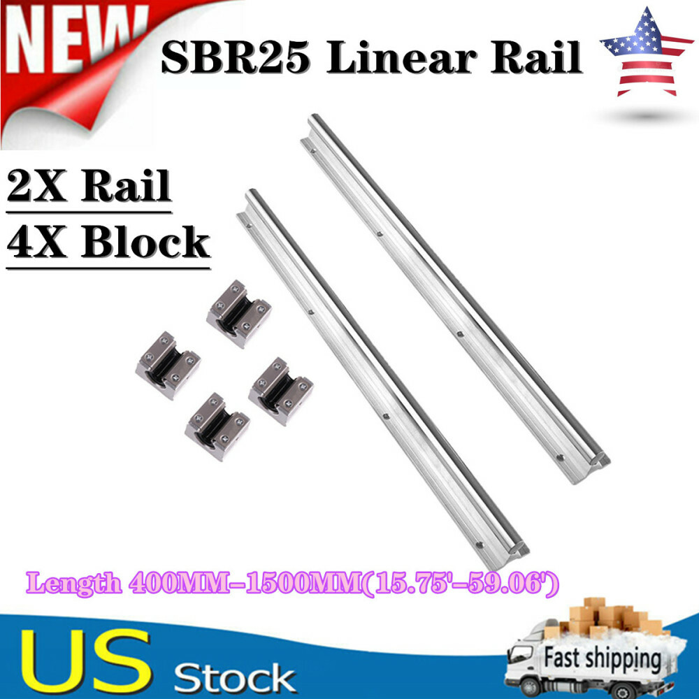2X SBR25 Linear Rail Guide 400MM-1500MM Slide Shaft Rod+4XSBR12UU Bearing Block