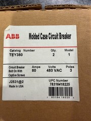 Lot of 2 ABB TEY380 80A 3 Pole 480VAC Bolt-On Circuit Breakers NIB