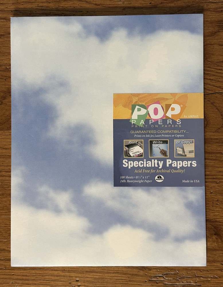 VTG AMPAD POP Specialty Printer/Copier Papers CLOUDS Party Invitations 100Sheets