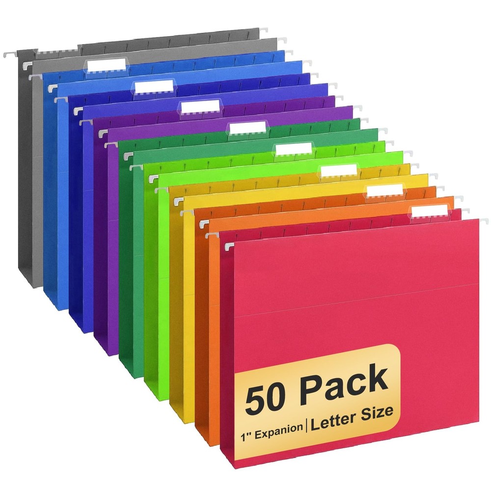 Letter Size, Red, Orange, Yellow, Light Blue, Green, Dark Purple, Gray