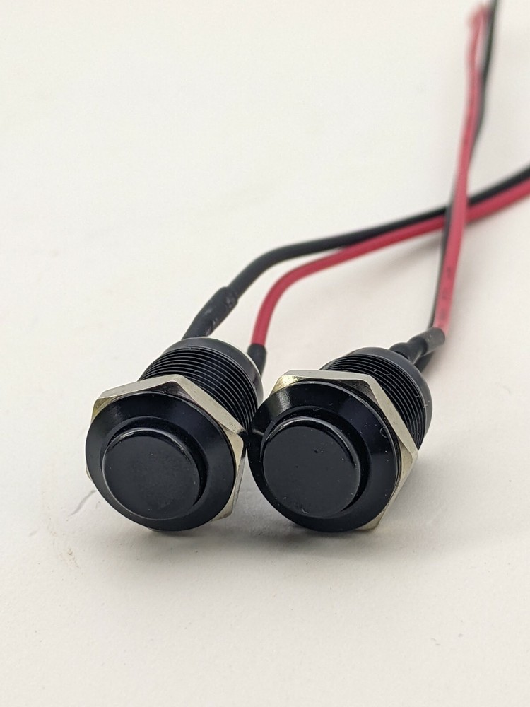 12 MM Push Button High Head Black Momentary Switch with 6 inches 2 wires 5-24 V