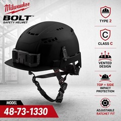 Milwaukee BOLT 48-73-1330 Type 2 Class C Vented Safety Helmet Black