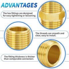 Versatile Brass Hex Nipple 3/4″ NPT Male Thread Adapter – 6 Pack of Durability