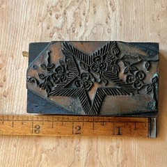 Antique Vintage Letterpress Star & Clover Copper Wood Print Block Stamp 3×1 5/8″