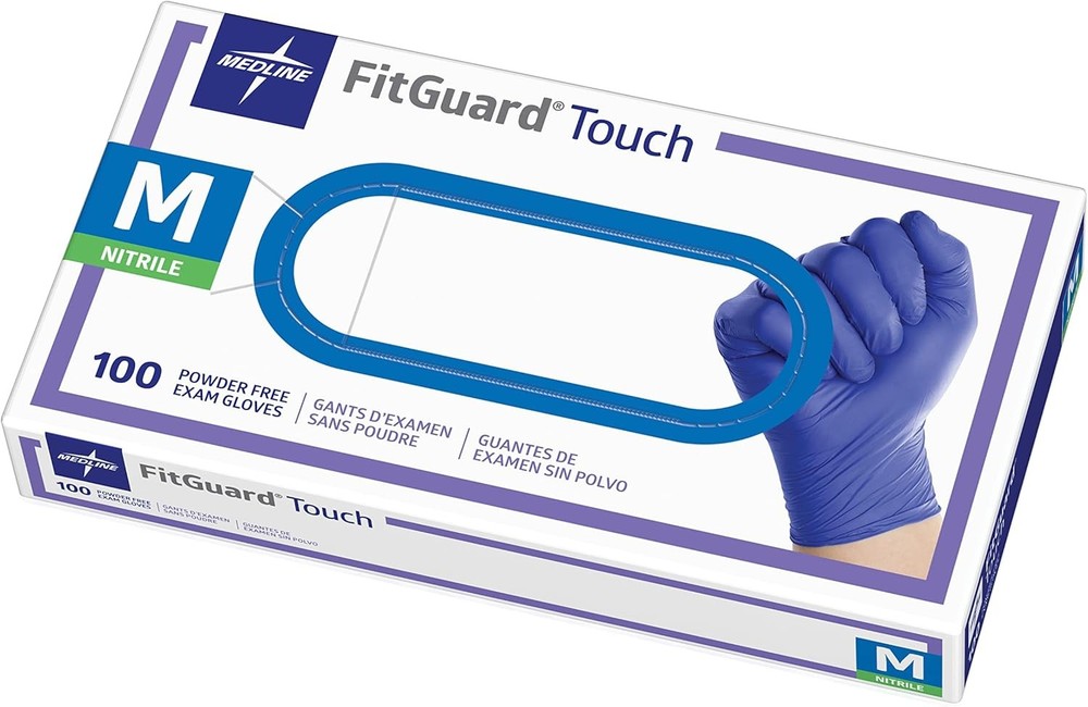 Medline FitGuard Touch Nitrile Ex Gloves, 100 Count, Medium, Powder Free
