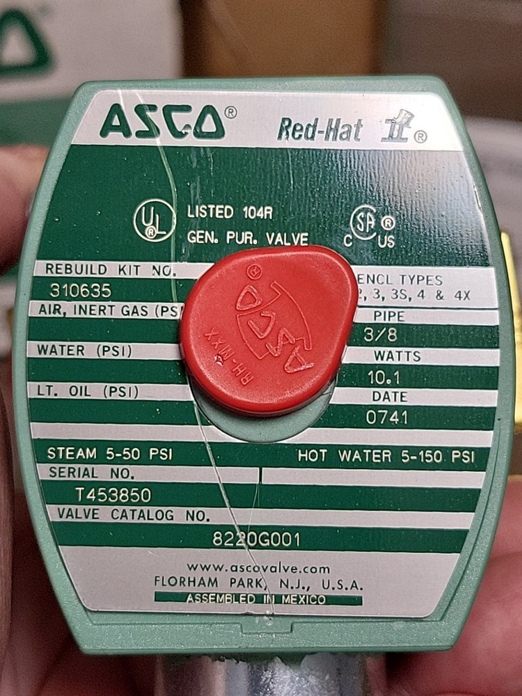 ASCO RED HAT SOLENOID VALVE 2 Way NC 3/8″ NPT 120/60 110/50 8220G001 NOS