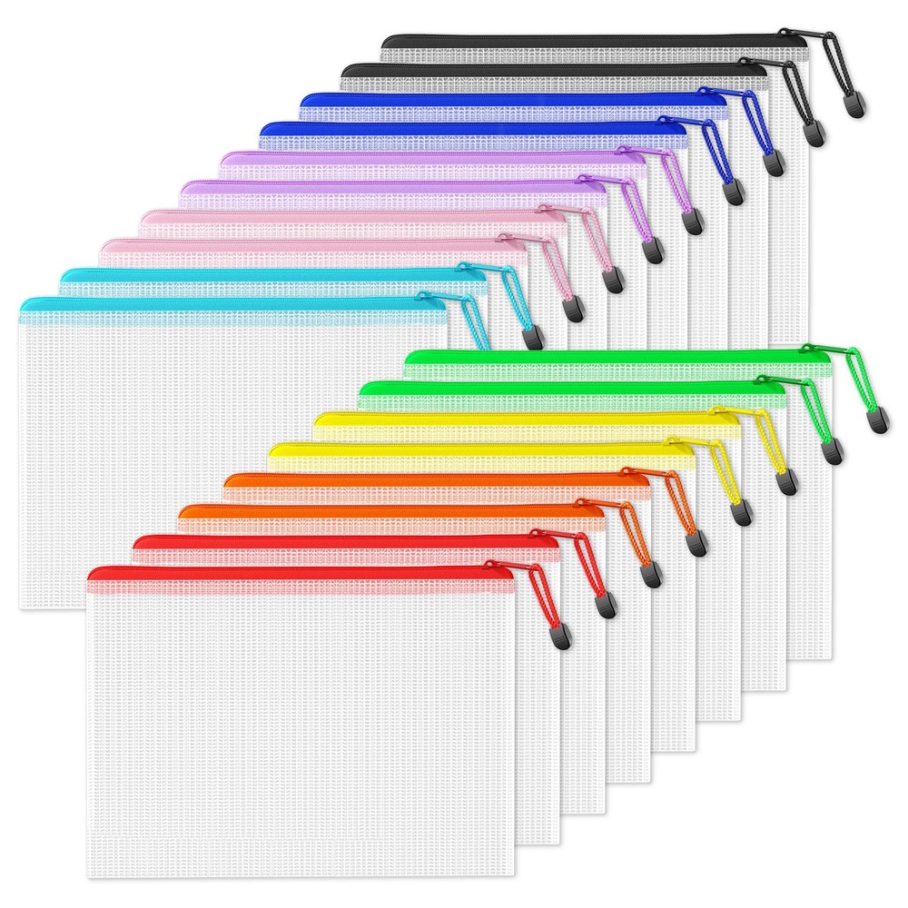 18 PCS Plastic Mesh Zipper Pouch 11×15 Inch Extra Large WaterResistant Bag