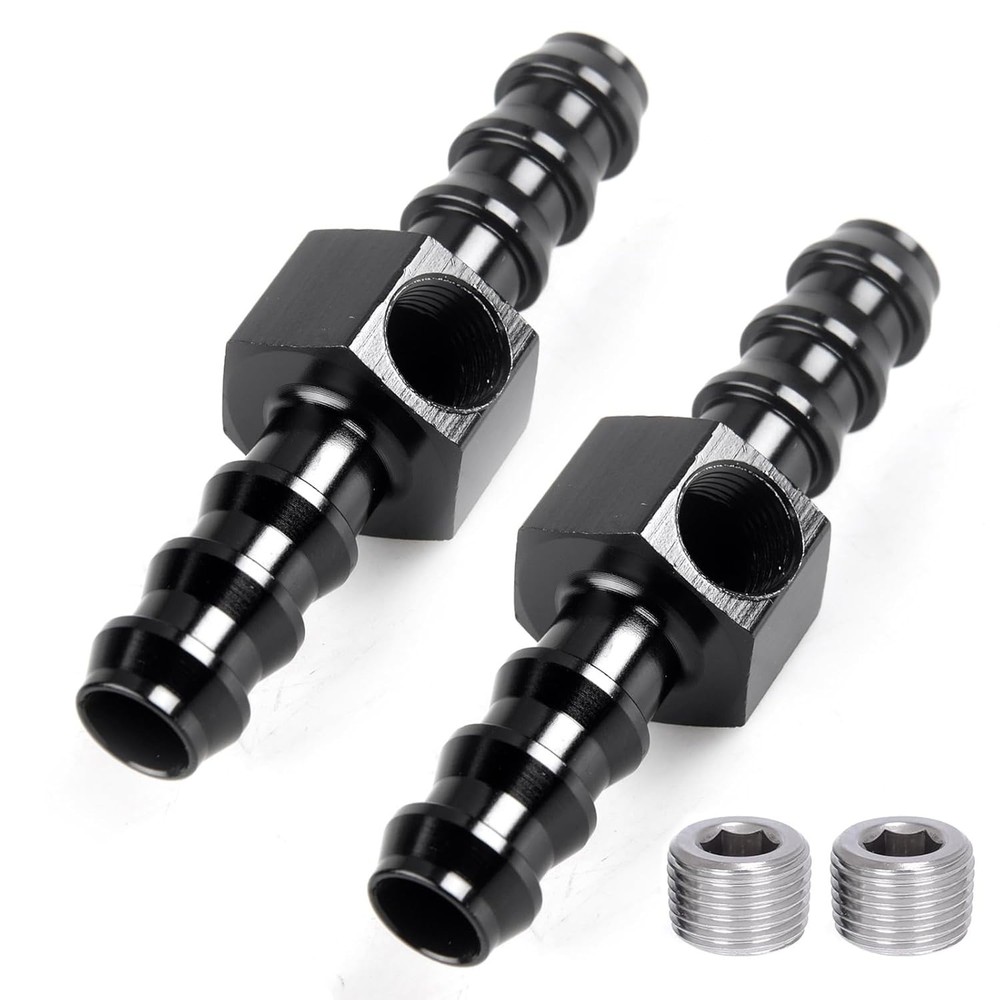 3/8″ Barb Inline Fuel Pressure Gauge Fitting Adapter with 1/8 NPT Plug Fitting