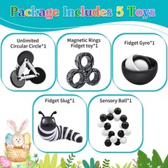Fidget Toys Adults Pack, 5PC Sensory Set Easter Normal, Black & White
