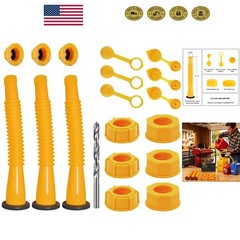 Easy Install Gas Can Spout Kit – 3 Nozzle Systems in Yellow for 1-10 Gallons