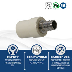 25 PIECES 1/2″ PEX X 1/2″ CPVC TRANSITION COUPLING (LEAD FREE BRASS