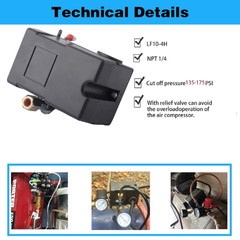 Heavy Duty Pressure Switch for Air Compressor 135-175 Psi Four 4 Port 26 Amp