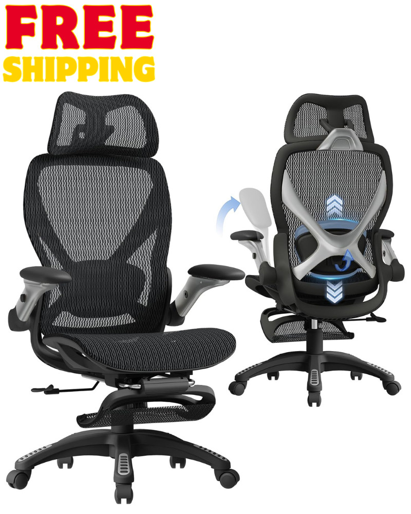 ELABEST X100 Ergonomic Mesh Office Chair with Footrest, Big and Tall Hone Desk C