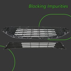 Front Bumper Upper Lower Grille Grill Replacement for 2017 2018 Fusion Black