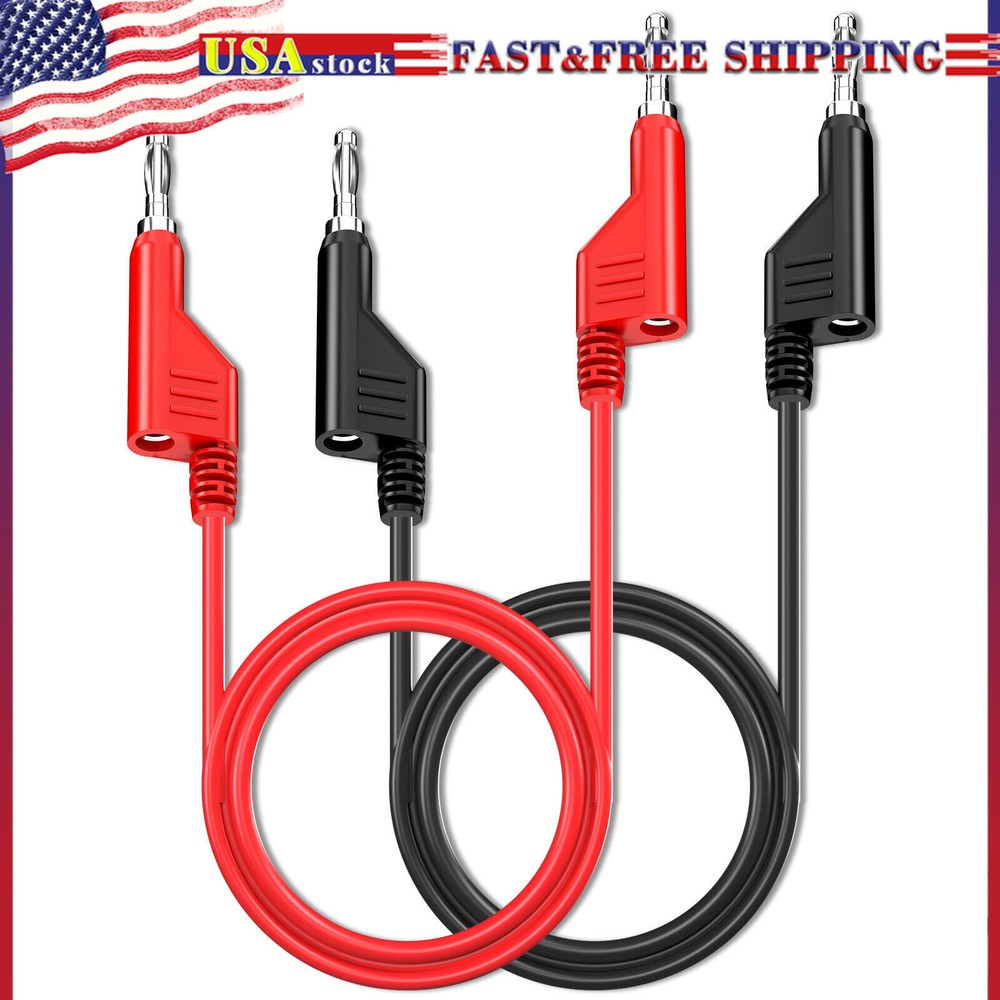 2PCS 4mm Banana to Banana Plug Stackable Multimeter Test Leads Cable 1000V 15A