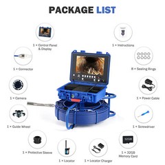 9″ Self-Leveling Sewer Camera w 512Hz Locator 295ft/90m Meter Counter 720P 32GB